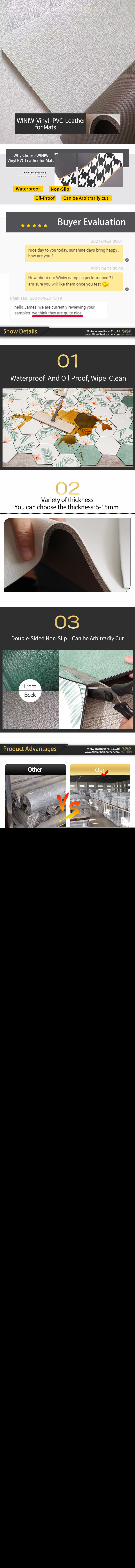 2.0mm Abrasion Resistance Synthetic PVC Leather For Making Mats factory